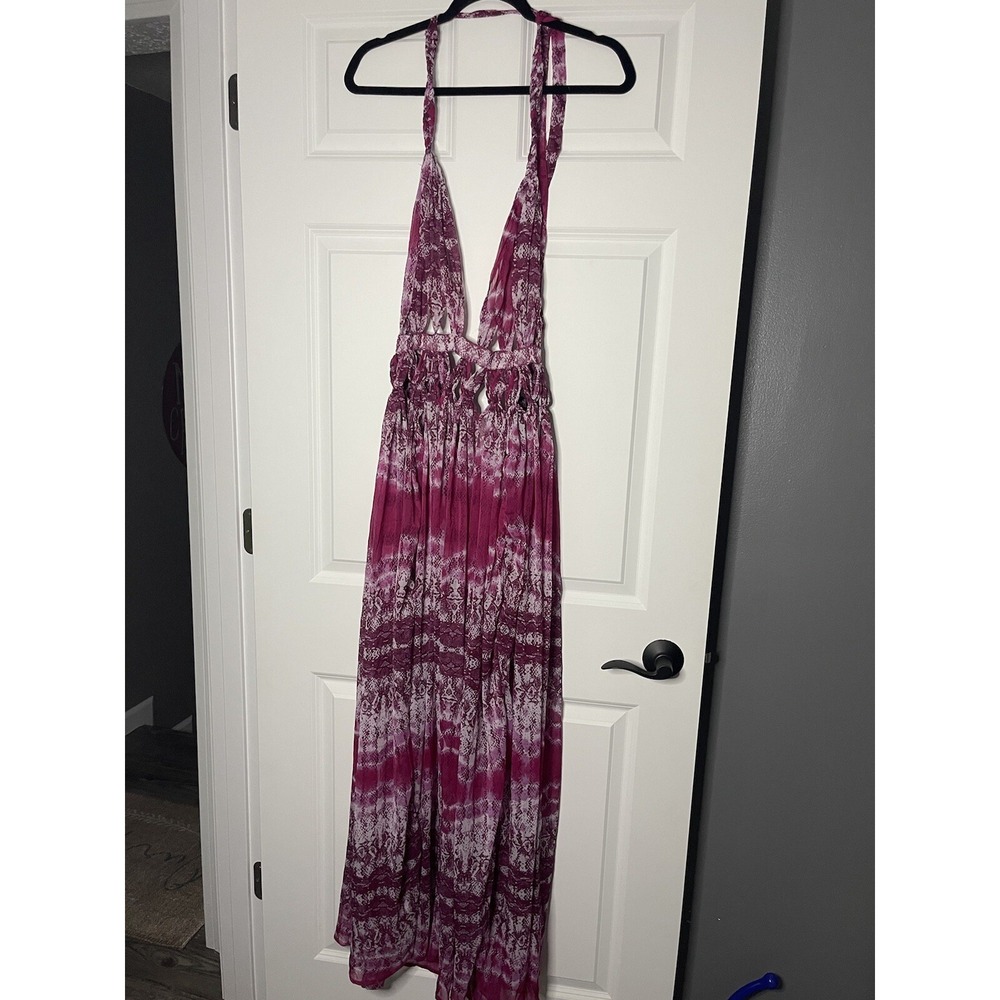 Asos pink and white halter Maxi dress Plunging V Neck Line size 8